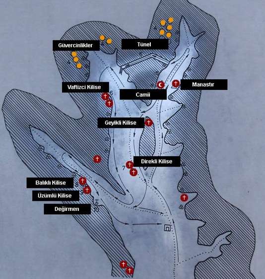 Zelve Açık Hava Müzesi Yerleşim Haritası
