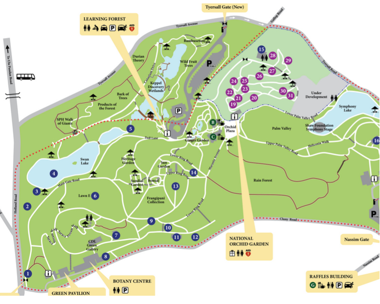 Singapur Botanik Bahçeleri (Singapore Botanic Gardens) Haritası (Güney)